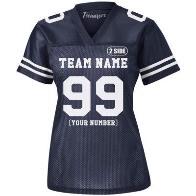 Custom Replica Football Jersey for Women Add Your Team Name and Number Personalized T-Shirt 2 Sided True Navy
