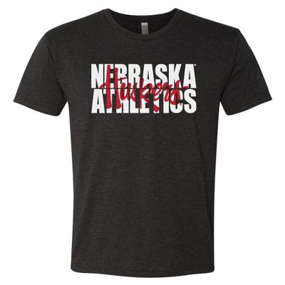 CornBorn Premium Ultra-Soft Tri-Blend Nebraska Athletics Legacy Script Huskers Tee Shirt - Black - Medium