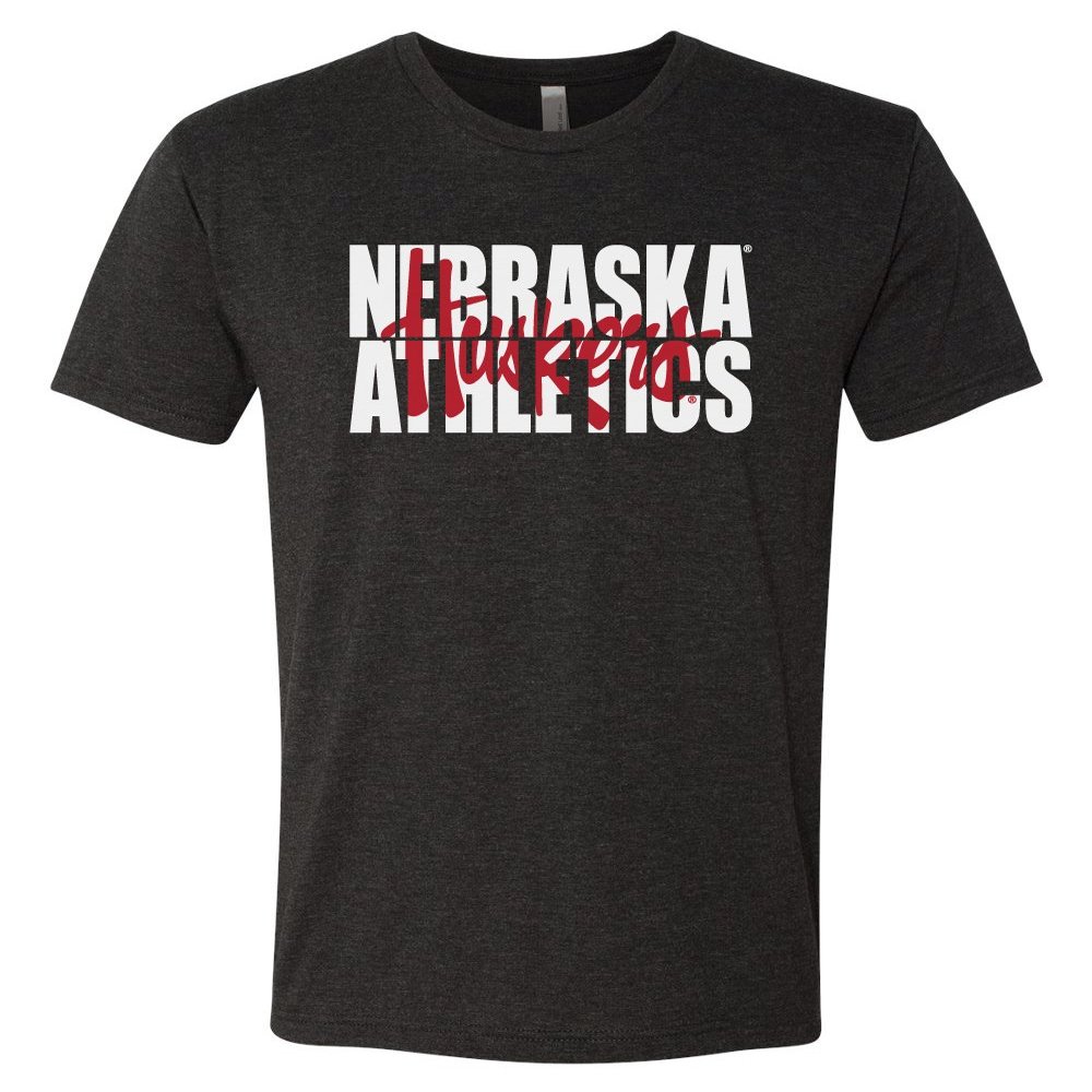 CornBorn Premium Ultra-Soft Tri-Blend Nebraska Athletics Legacy Script Huskers Tee Shirt - Black - Medium