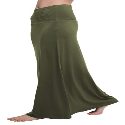 Urban CoCo Women's Stylish Spandex Comfy Fold-Over Flare Long Maxi Skirt (S, Army Green)
