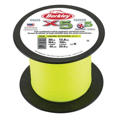 Berkley Jordan Lee x5 Braid Superline, Flame Green, 65-Pound Break Strength, 2188yd Fishing Line, Suitable for Freshwater Environments
