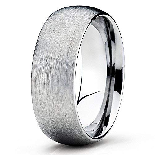 Silly Kings Jewelry Gray Tungsten Band 8mm Tungsten Carbide Ring Brushed Tungsten Band Wedding Band (6.5)