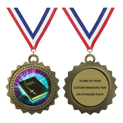 Holy Bible Gold Large 3 Inch Engraved Medals Trophy Award Personalized Free D03-MY408 1PK
