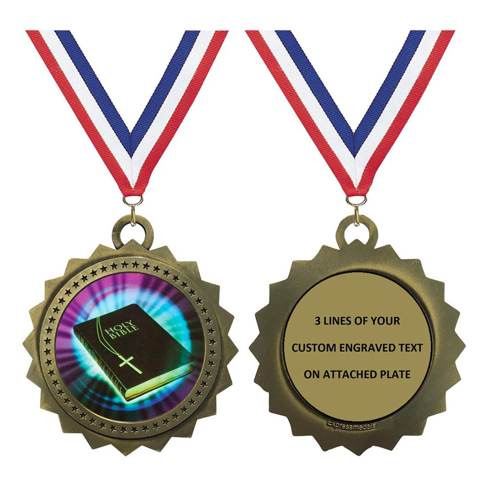 Holy Bible Gold Large 3 Inch Engraved Medals Trophy Award Personalized Free D03-MY408 1PK