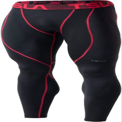 TSLA Men's Thermal Compression Pants, Athletic Sports Leggings & Running Tights, Wintergear Base Layer Bottoms, Heatlock Black & Red, X-Small