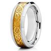 8mm Polished Silver Tungsten Carbide Wedding Ring Yellow Gold Dragon Center Beveled Edge Band 10 (11.5)