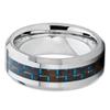 8mm Polished Silver Tungsten Carbide Wedding Band Blue Carbon Fiber Mens Comfort Fit Ring 10 (5.5) view 2