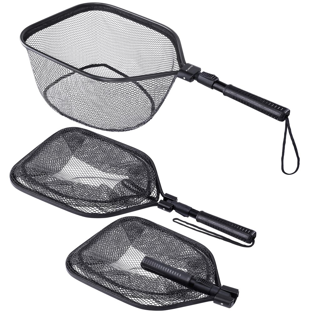 PLUSINNO Fly Fishing Net, Bass Trout Landing Net, Folding Fishing Nets Fresh Water, Safe Fish Catching or Releasing (17" x 12" Hoop Size)