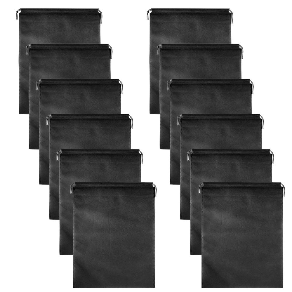 12 PCS Travel Shoe Bags, Non-Woven With Rope For Men and Women Travel Packing Shoe Organizers, X-Large, Black (12 PCS)