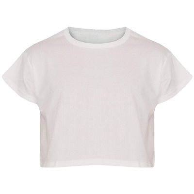 Loxdonz Girls Basic Dance Crop Top Kids Plain Short Sleeve Crop T-Shirt Tees Top (11-12 Years, White)