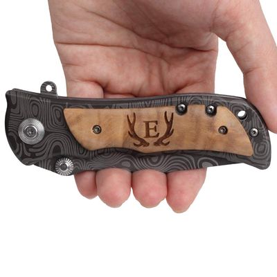 Fanfoobi Laser Engraved Pocket Knife with monogrammed E(from Alphabet 26 A-Z),Anniversary Present for Men, Birthday Present for Men, Boyfriend, Husband Birthday, Fathers Day, Christmas