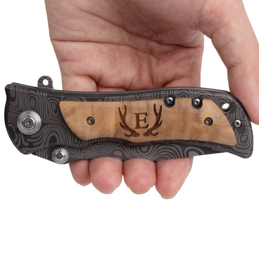 Fanfoobi Laser Engraved Pocket Knife with monogrammed E(from Alphabet 26 A-Z),Anniversary Present for Men, Birthday Present for Men, Boyfriend, Husband Birthday, Fathers Day, Christmas