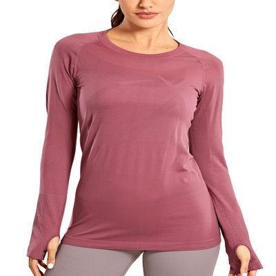 CRZ YOGA Women's Seamless Athletic Long Sleeves Sports Running Shirt Breathable Gym Workout Top Misty Merlot-Slim Fit X-Small