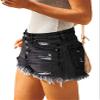 onlypuff Black Women's Mid Rise Shorts Frayed Raw Hem Ripped Denim Jean Shorts L view 2