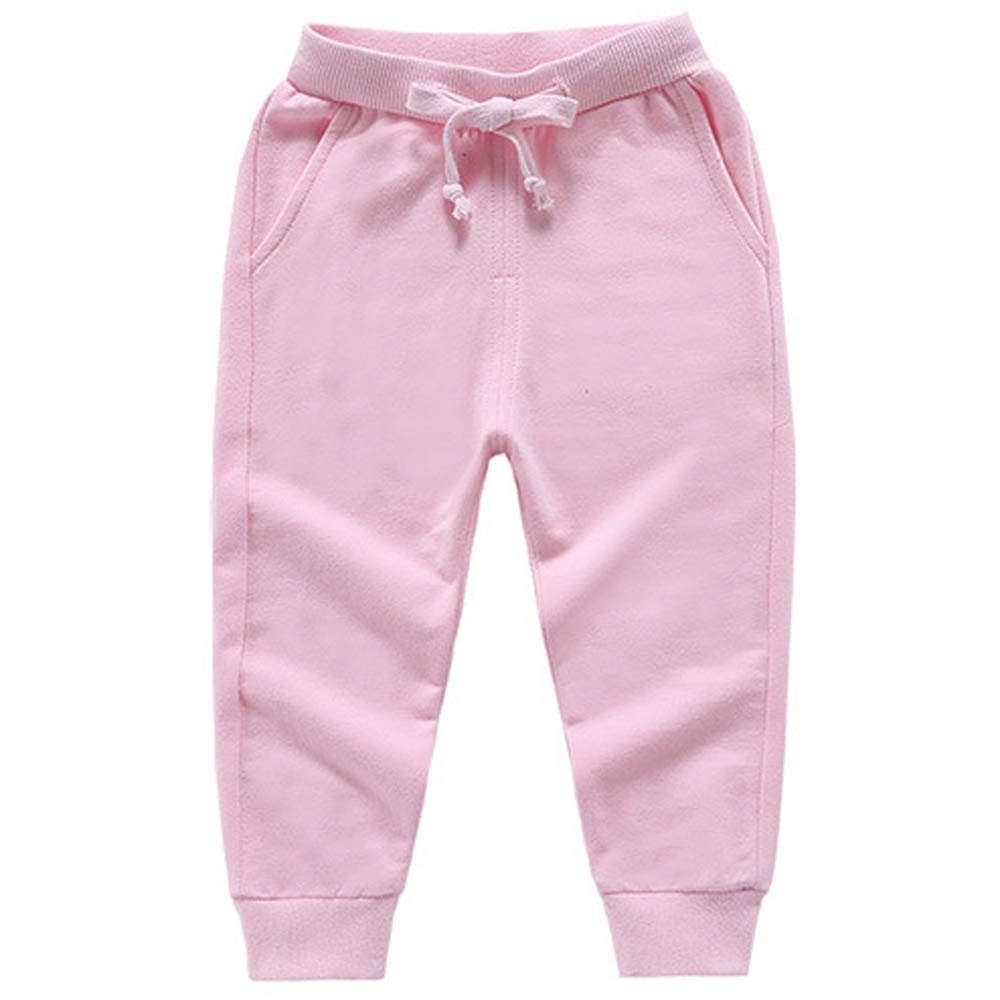 Ding-dong Baby Toddler Kid Boy Solid Cotton Active Pants Casual Drawstring Jogger Sport Jogger PantsPink,5T