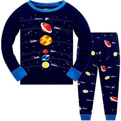 Popshion Boys Planet Pajamas 100% Cotton Pjs Toddler 2 Piece Long Sleeve Sleepwear Kids Clothes Pj Set Space Shirt 8t
