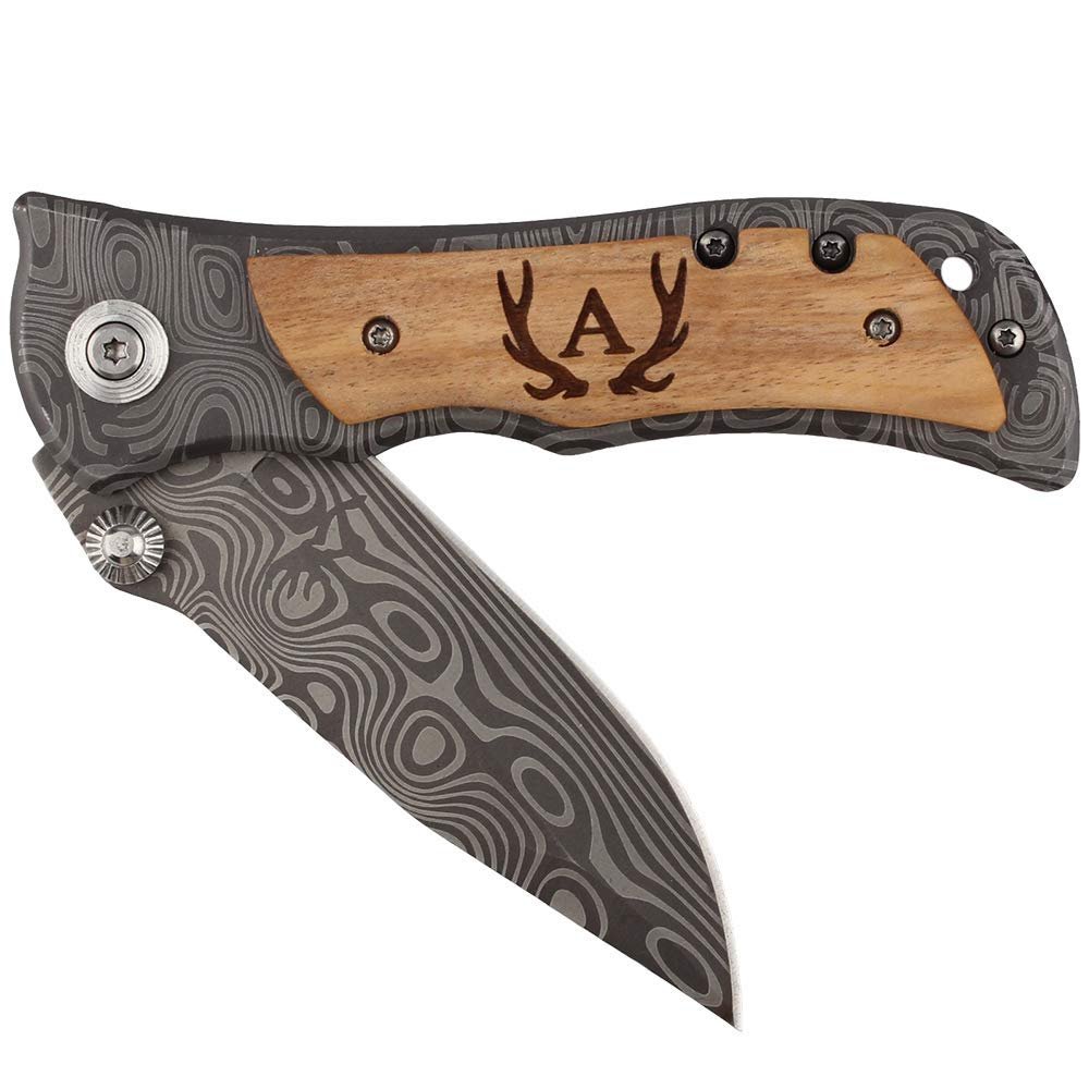 Fanfoobi Pocket Knife with Monogrammed A(from Alphabet 26 A-Z), Valentines Day, Anniversary Present for Men, Birthday Present for Men, Boyfriend, Husband Birthday, Fathers Day, Christmas