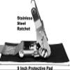 CustomTieDowns 1.5 Inch x 10 Foot Stainless Steel Ratchet Strap, Protective Pad Under Buckle, Stainless Steel Carabiner Clip with Grommet On Both Ends (not Removable). (Grey) view 3