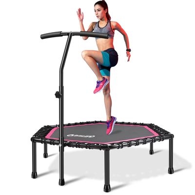 Newan 48'' Fitness Trampoline with Adjustable Handle Bar, Silent Trampoline Bungee Rebounder Jumping Cardio Trainer Workout for Adults - Max Limit 330 lbs