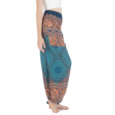 Boho Pants Harem Pants Yoga Trousers for Woman Bohemian Beach Pants (Honeycomb Green,Medium)