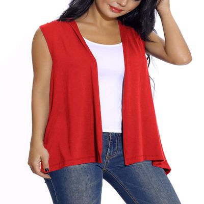 EXCHIC Women's Sleeveless Open Front Cardigan Vest Lightweight Cool Coat (S, Red)