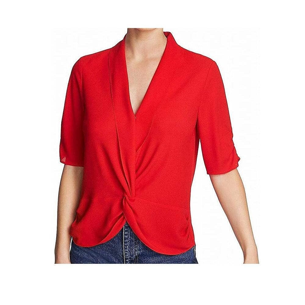1.STATE Womens Crepe Twist Front Blouse Red XS