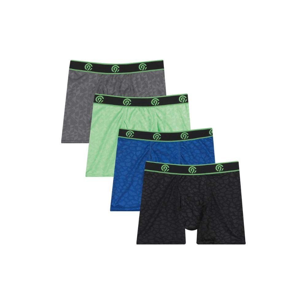 C9 Champion Boys' Lightweight Performance Embossed Boxer Briefs, Hardware Gray, Extreme Green, Awesome Blue, New Ebony, S