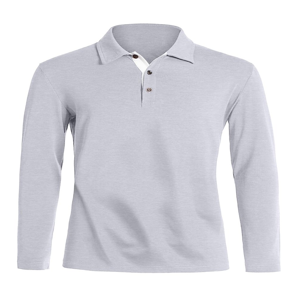 KUYIGO Mens Classic Dry Fit Long Sleeve Golf Polo Shirts Casual Basic Designed with Cotton Shirt Large Light Grey