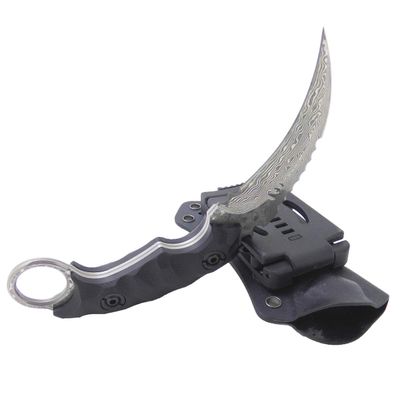 MASALONG Outdoor Survival Claw Tactical Teeth Knife Double Edged Sharp Fixed Blade Knife with Sheath (Damascus Full Tang)