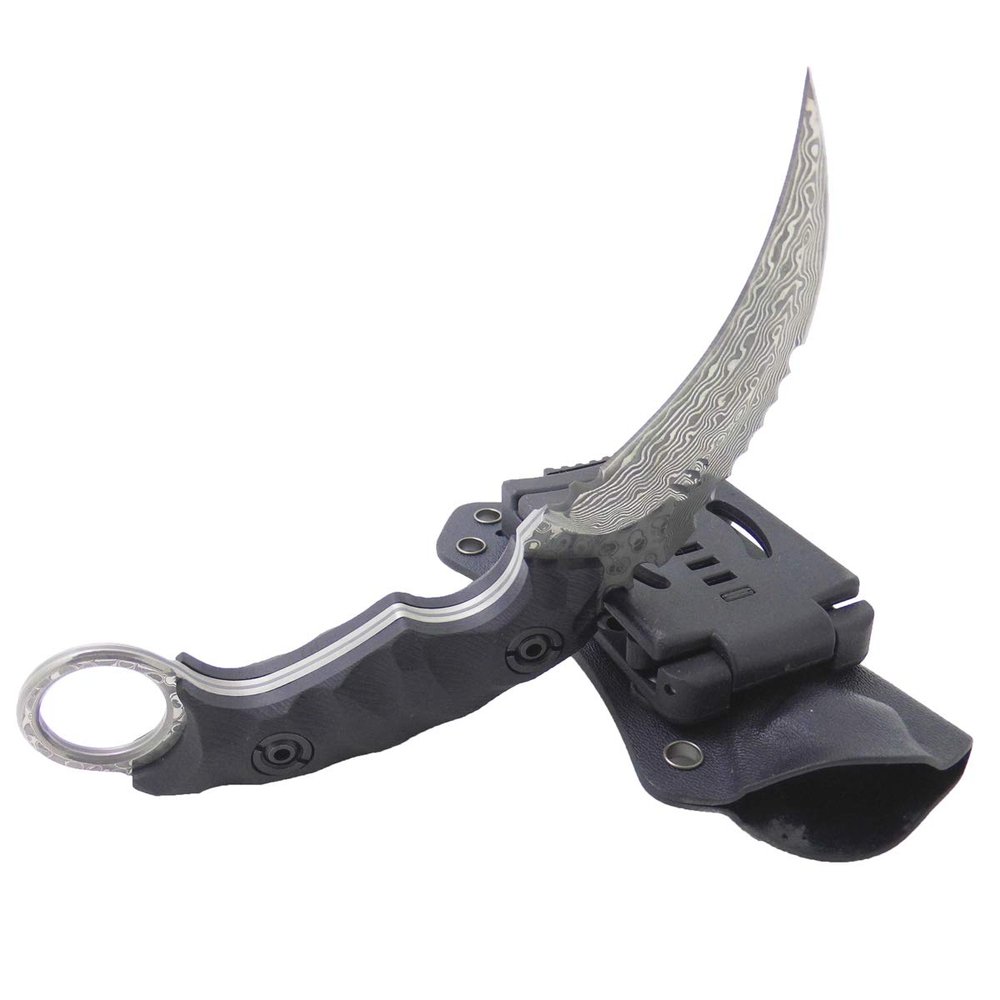 MASALONG Outdoor Survival Claw Tactical Teeth Knife Double Edged Sharp Fixed Blade Knife with Sheath (Damascus Full Tang)