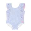 RuffleButts Baby/Toddler Girls Periwinkle Blue Seersucker Waterfall One Piece - 18-24m view 1