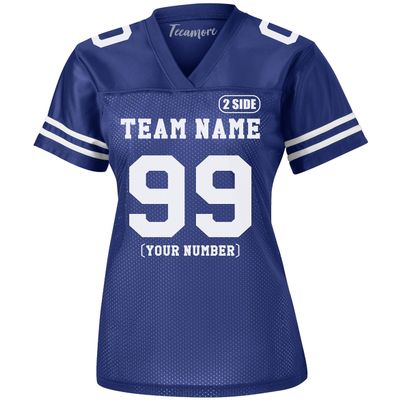 Custom Replica Football Jersey for Women Add Your Team Name and Number Personalized T-Shirt 2 Sided True Royal