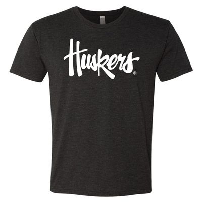 Premium Ultra-Soft Tri-Blend Nebraska Cornhuskers Legacy Script Huskers Tee Shirt - Black - Medium
