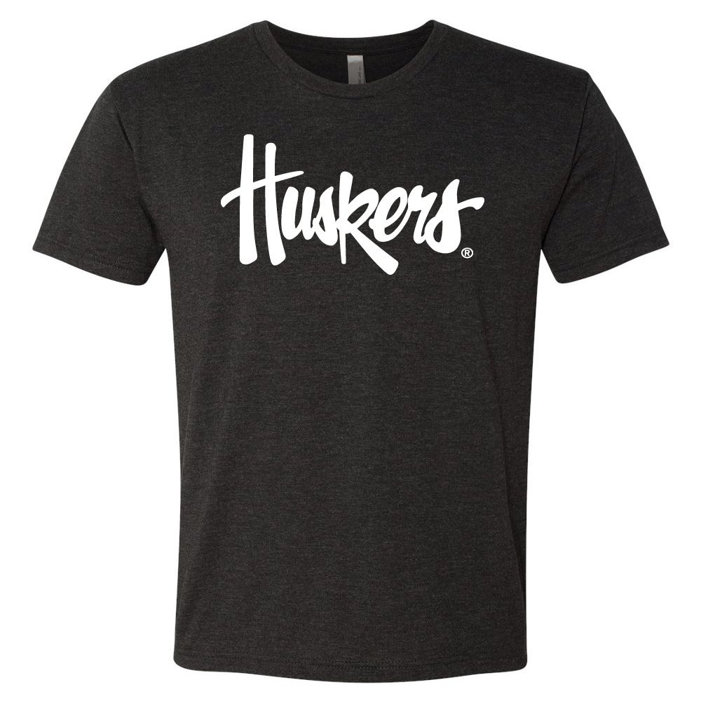 Premium Ultra-Soft Tri-Blend Nebraska Cornhuskers Legacy Script Huskers Tee Shirt - Black - Medium