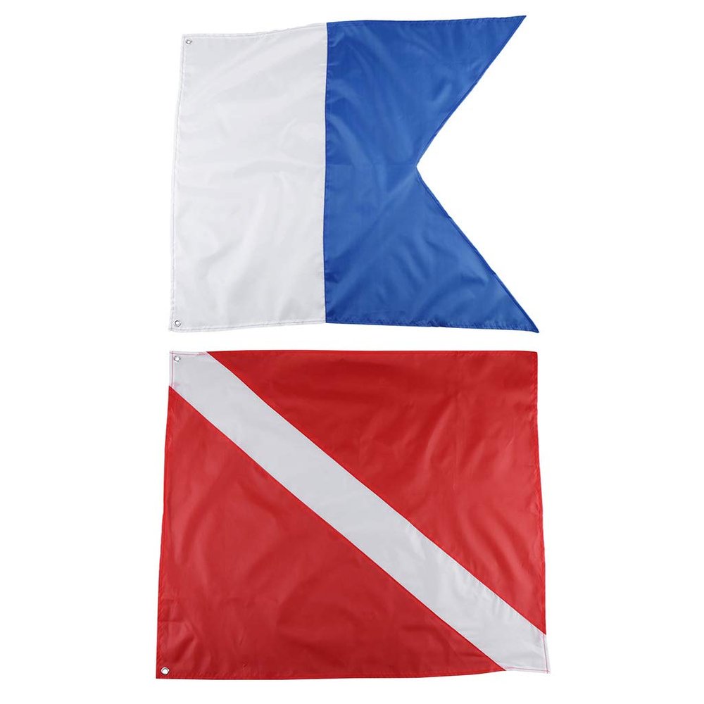 2 Pack Dive Flags Scuba International Diver Flag (20x24inch) Polyester Alpha Flag Boat Marker Flags for Snorkeling, Diving, Underwater Activities