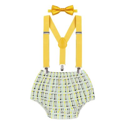 IZKIZF Cake Smash Outfits Baby Boys 1st 2nd Birthday Photo Props Outfits Arrows Printed Diaper Cover Suspenders Bowtie