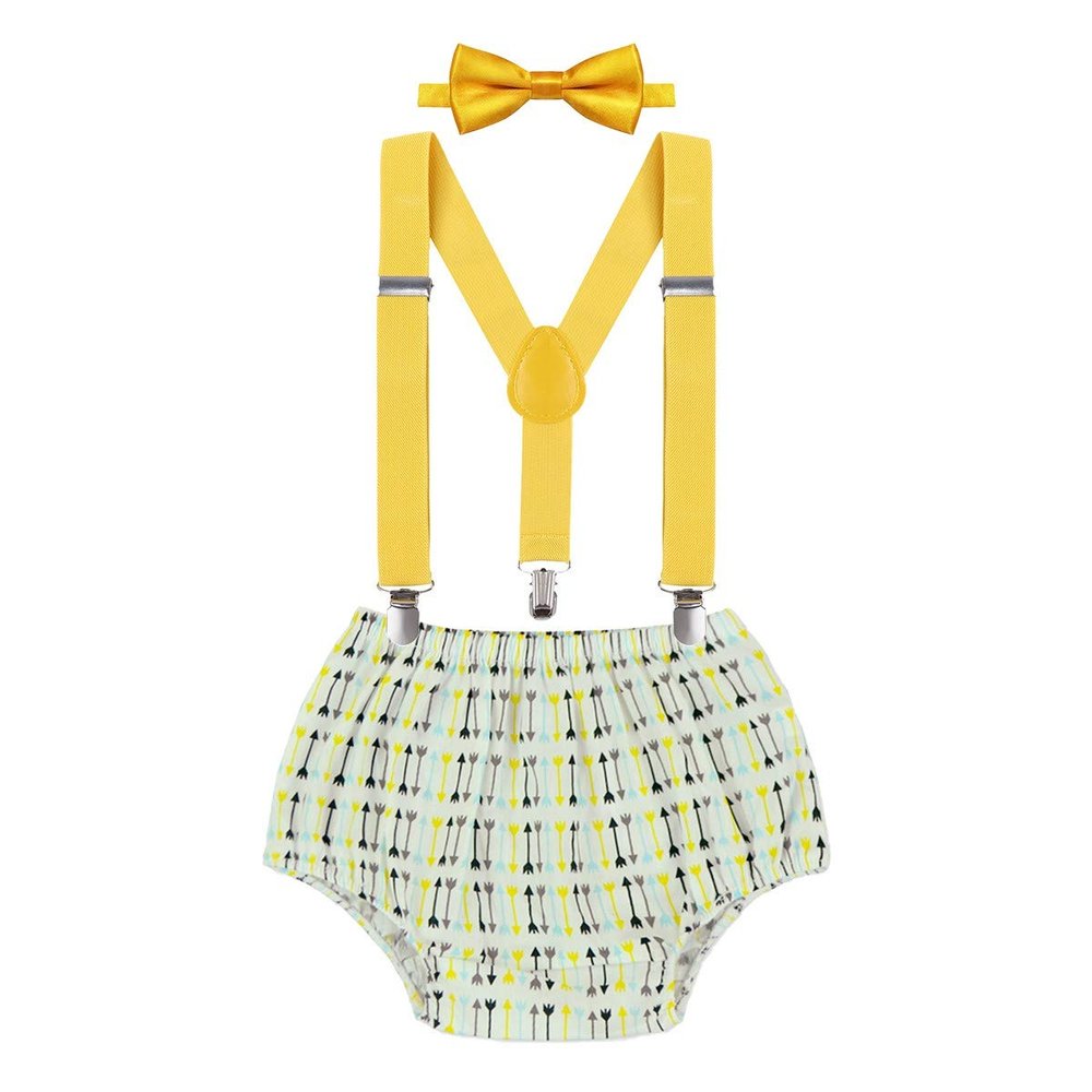 IZKIZF Cake Smash Outfits Baby Boys 1st 2nd Birthday Photo Props Outfits Arrows Printed Diaper Cover Suspenders Bowtie
