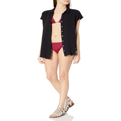 Seafolly Women's Standard Button Front Sleeveless Short Cover Up, Beach Edit Black, Large