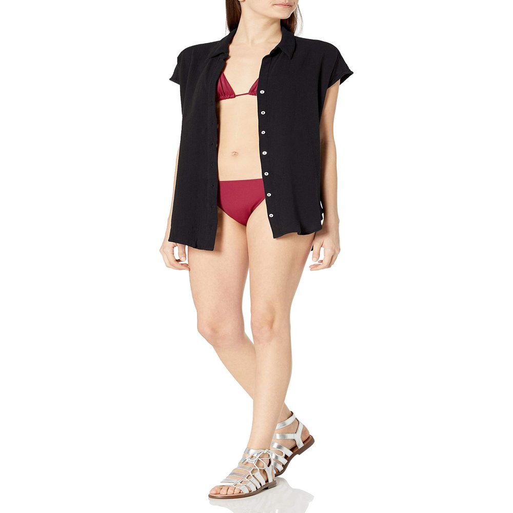 Seafolly Women's Standard Button Front Sleeveless Short Cover Up, Beach Edit Black, Large