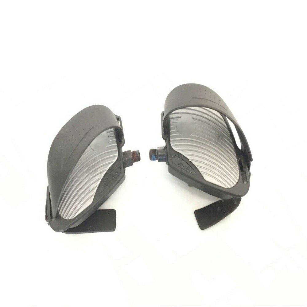H.F Exchange Right & Left Foot Pedal Pair Set  Gray | Exercise Bike Anti-Slip Pedals with Adjustable Straps for Recumbent Bike | 9/16" Spindle Thread Size P/N 204376 | Works with Epic 420 R