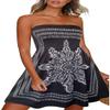 CHICGAL Women's Beach Dresses Summer Cover Up Boho Strapless Floral Print Sundress (Black,L) view 1