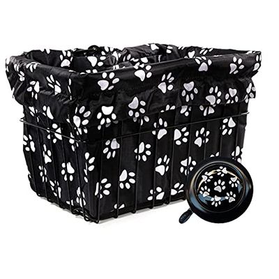 Cruiser Candy Bicycle Basket Liner & Tote in One, Stylish Bike Basket Liner, Yoga Bag,Gym Bag,Beach Bag. Matching Bicycle Bell Included, Bike Bell (Dog Paw)