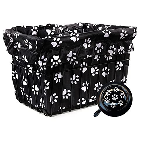 Cruiser Candy Bicycle Basket Liner & Tote in One, Stylish Bike Basket Liner, Yoga Bag,Gym Bag,Beach Bag. Matching Bicycle Bell Included, Bike Bell (Dog Paw)