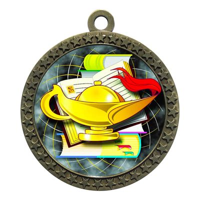 Express Medals Lamp of Knowledge Gold Medal Trophy Award with Neck Ribbon STDD212-FCL418 25PK