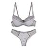 Swbreety Women's Stripes Lace Petite Size Bra and Thong Set Underwire Lingerie Grey view 1