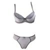 Swbreety Women's Stripes Lace Petite Size Bra and Thong Set Underwire Lingerie Grey view 2
