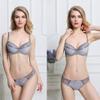 Swbreety Women's Stripes Lace Petite Size Bra and Thong Set Underwire Lingerie Grey view 3