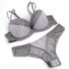 Swbreety Women's Stripes Lace Petite Size Bra and Thong Set Underwire Lingerie Grey view 4