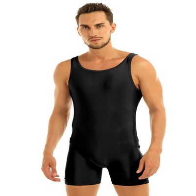 JEATHA Men's One Piece Sleeveless Tank Leotard Slim Fit Vest Bodysuit Stretchy Underwear Sportswear Black Medium