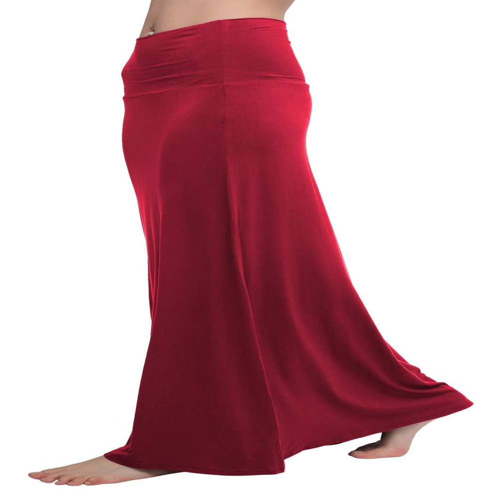 Urban CoCo Women's Stylish Spandex Comfy Fold-Over Flare Long Maxi Skirt (XL, Wine Red)